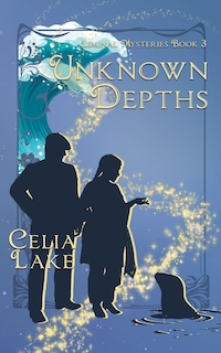 UnknownDepths 200.jpeg A man and woman silhouetted against a blue background with a wave rising up above them.