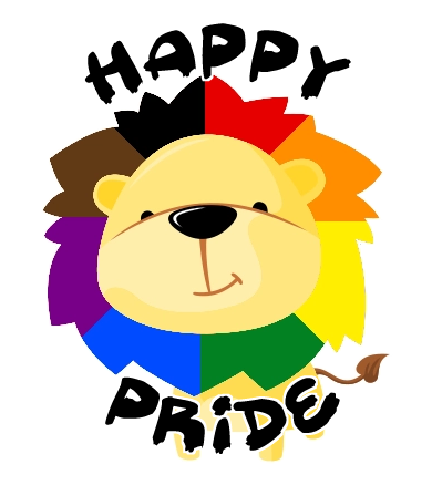 A cute lion smiles at you with a mane brandishing the eight stripes of the Philly pride flag.