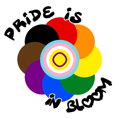 A flow in a design similar to the progress pride flag. Eight petals have the Philly pride flag colors and the center is a combination of trans and intersex pride.