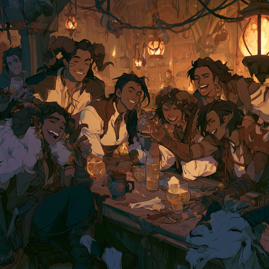 Happy bar scene with humans and satyrs.png