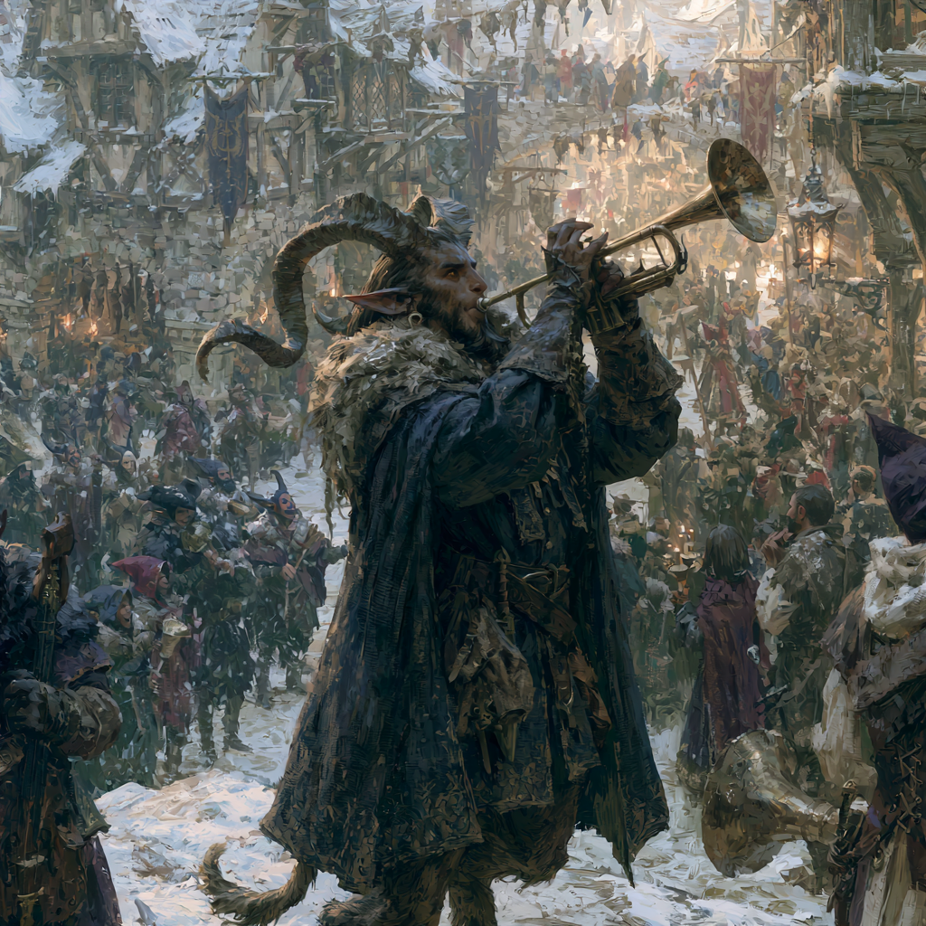 Satyr playing the trumpet in winter.png
