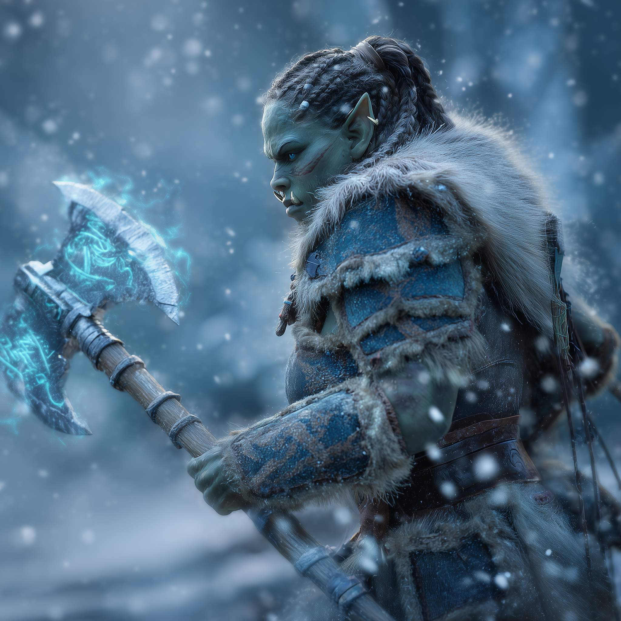 female orc warrior with enchanted axe.png