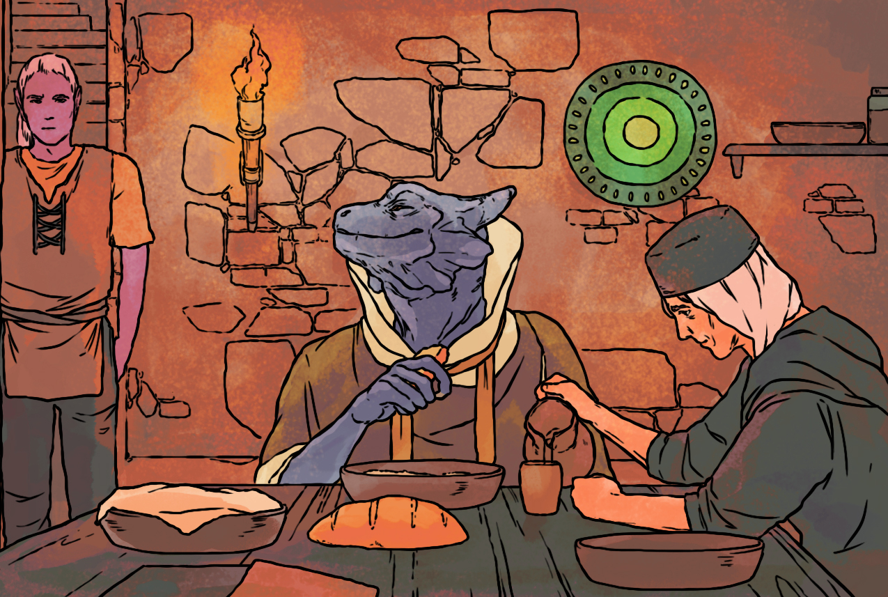 Dragonborn in Church with others