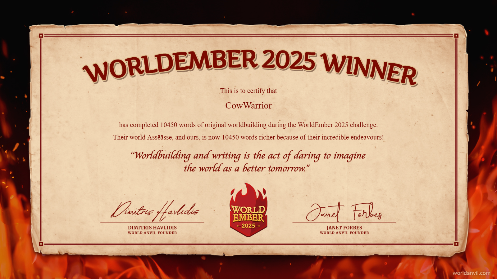 WorldEmber 2025 Completion Certificate