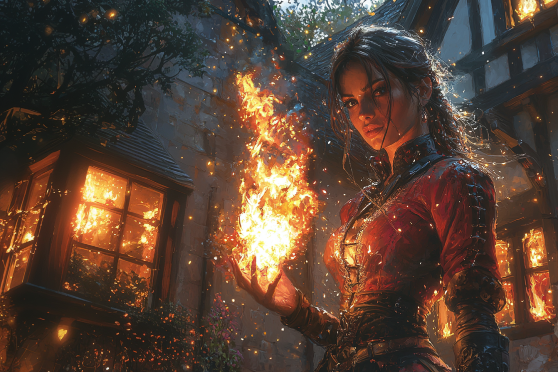 ladygalavant_A_beautiful_female_mage_casting_a_fire_spell_and_l_f5cf6f1b-a2de-4dc3-80b9-c052267b9761.webp