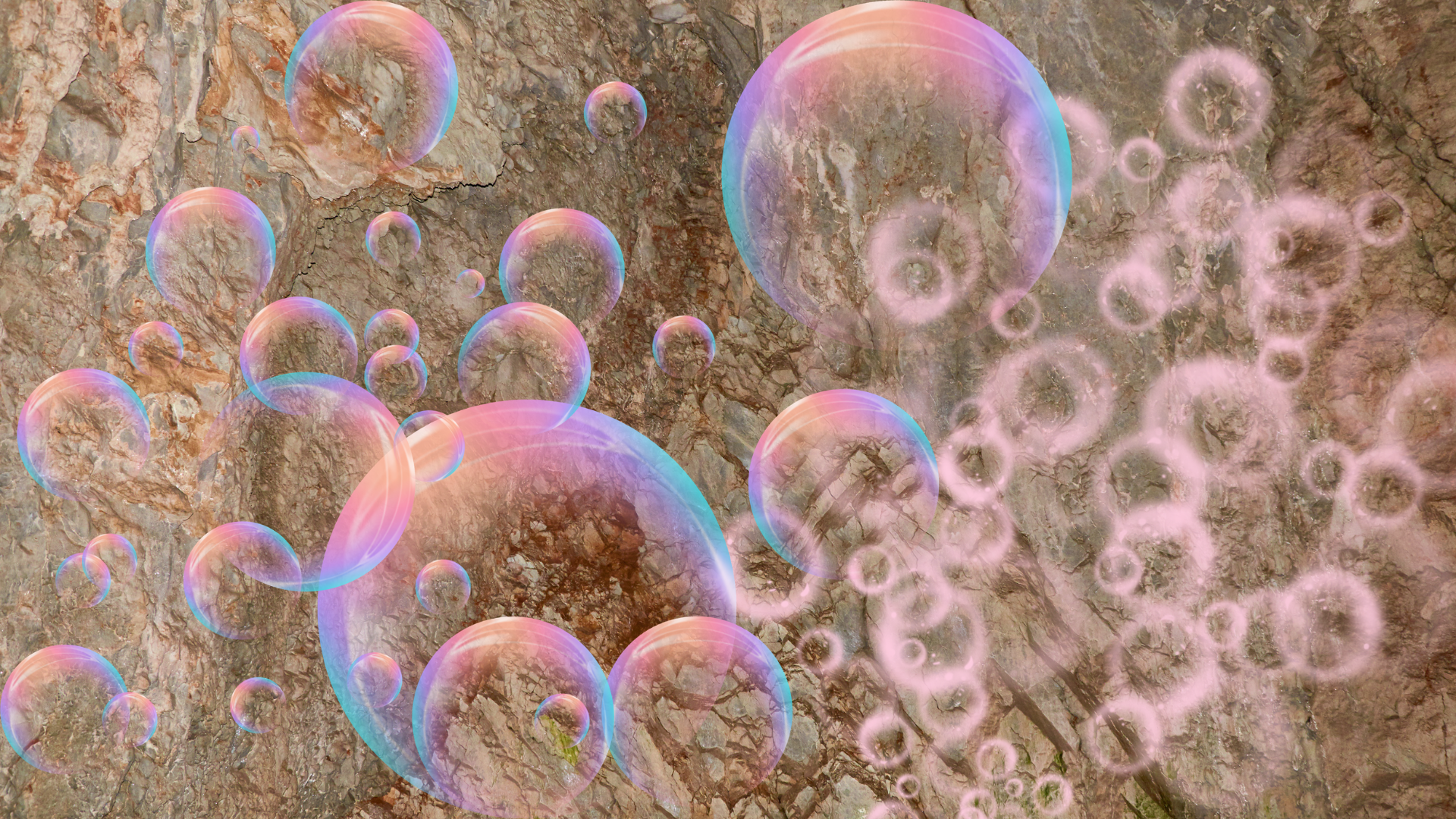 Coffee Creamer Afternoon Round Three A and B A bunch of soap bubles in front of a cave wall