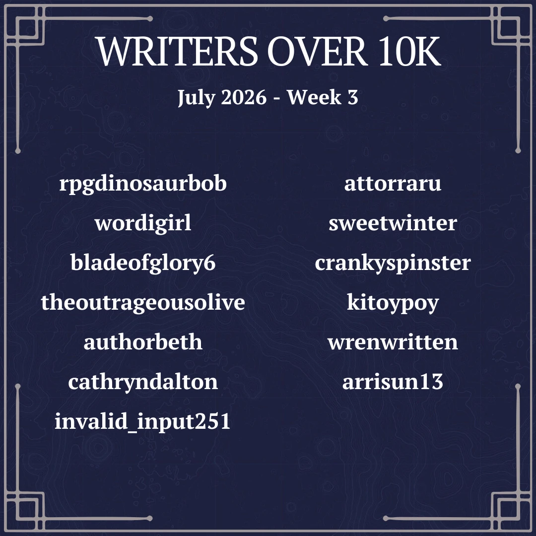 rpgdinosaurbob, wordigirl, bladeofglory6, theoutrageousolive, authorbeth, cathryndalton, invalid_input251, attorraru, sweetwinter, crankyspinster, kitorypoy, wrenwritten, arrisun13