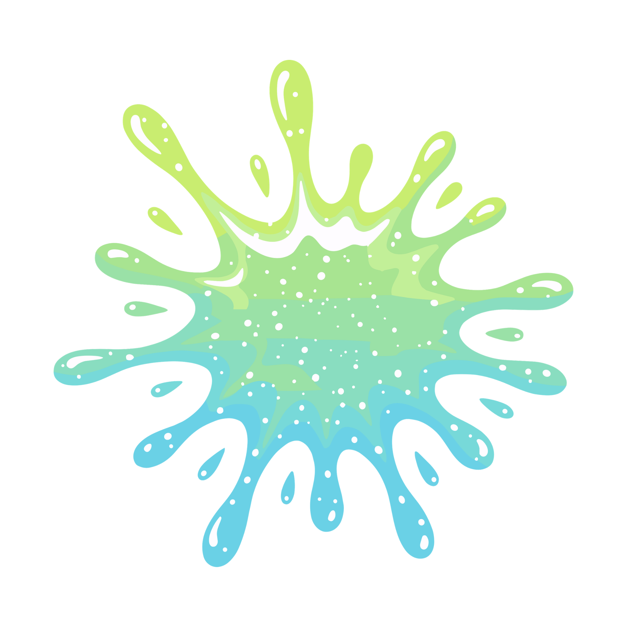 A slimy splat in translucent lime green and sea-blue, with sparkles glittering within it