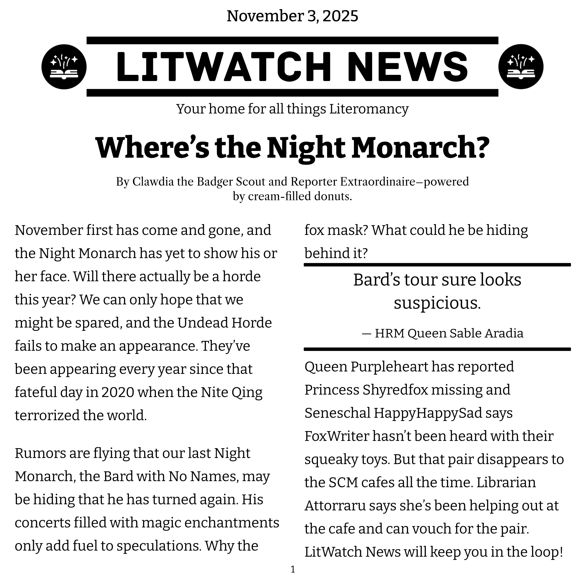 Litwatch News - Nov 3 2025 Where's the Night Monarch_1.png