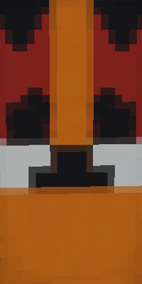 A Minecraft banner featuring a close view of the face of a red panda, in red, black, white and orange
