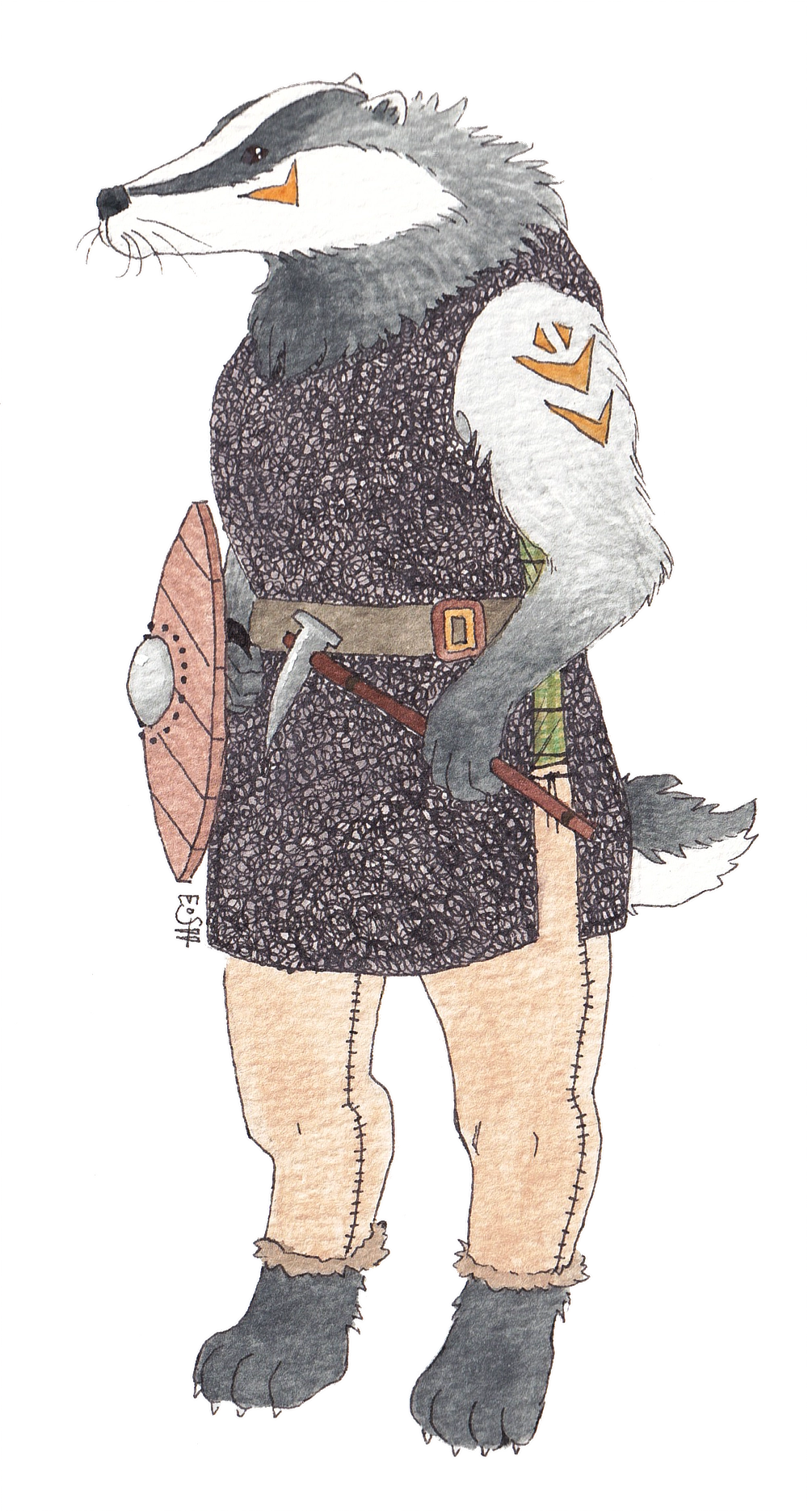 Viking werebadger with pick and shield