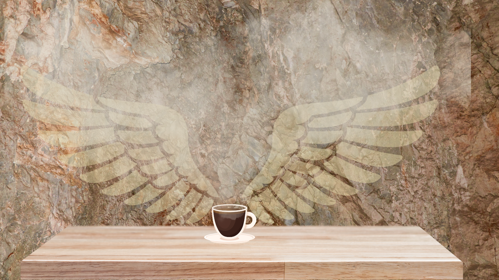 Coffee Creamer Afternoon Round One A and B A shelf on a cave wall with a cup of expresso and steam rising off of it. Wings can be seen faintly in the steam.