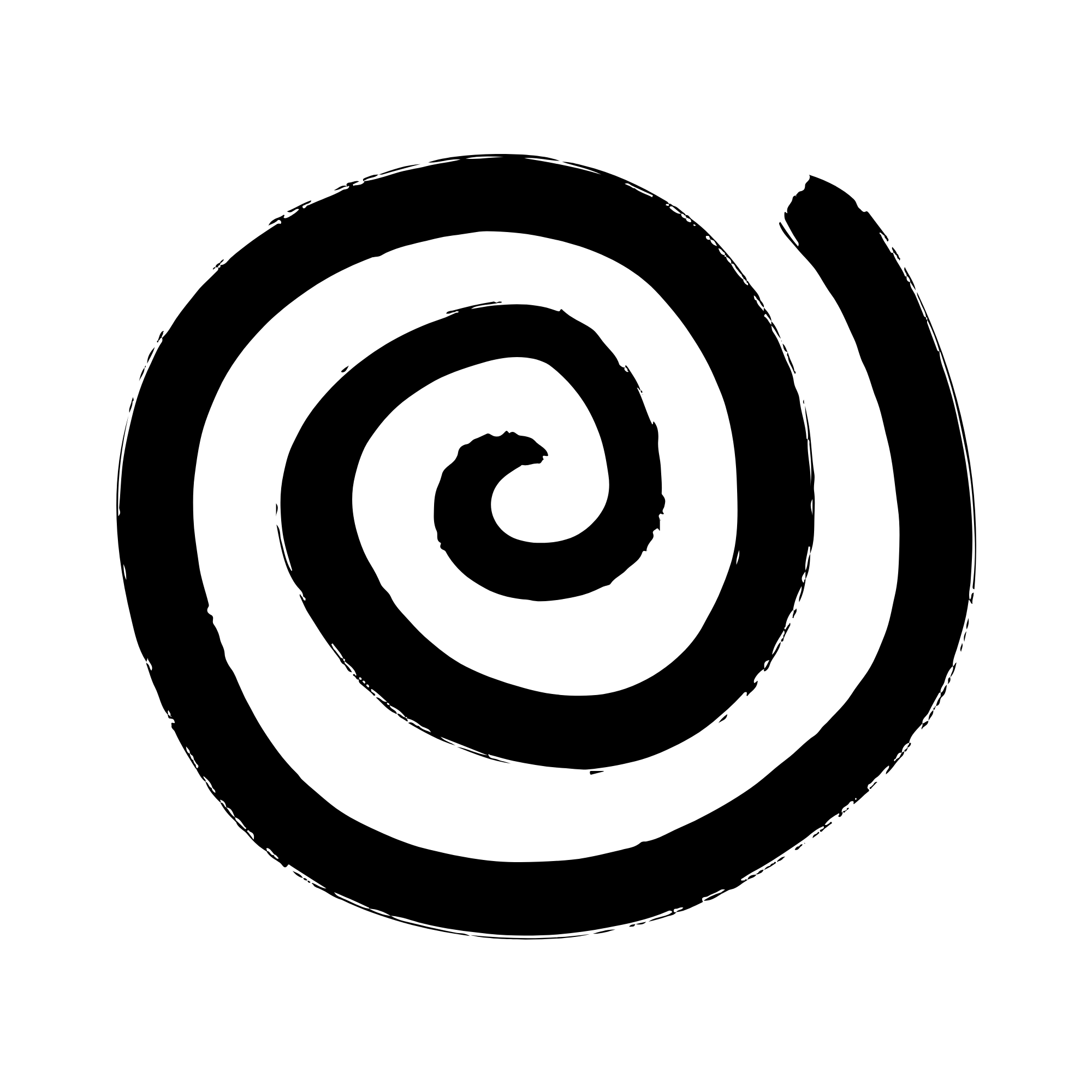 A messy counterclockwise black spiral