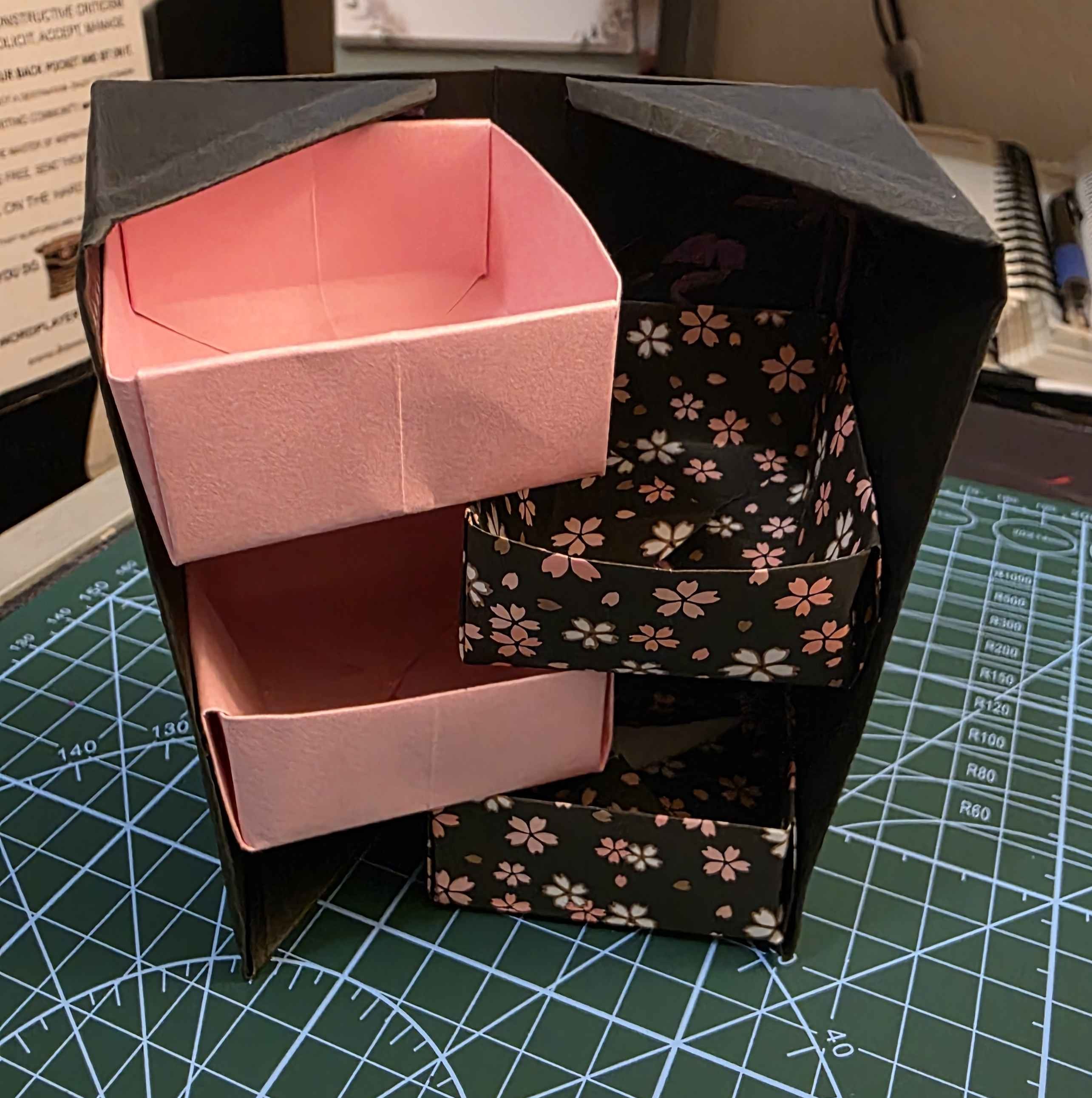 Photo of origami shelves open