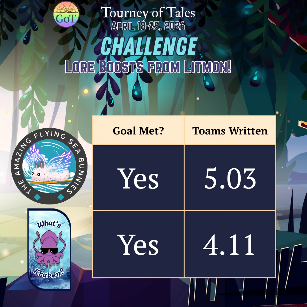 The Amazing Flying Sea Bunnies - Goal Met - 5.03 Toams Written ; What's Kraken? - Goal Met - 4.11 Toams Written