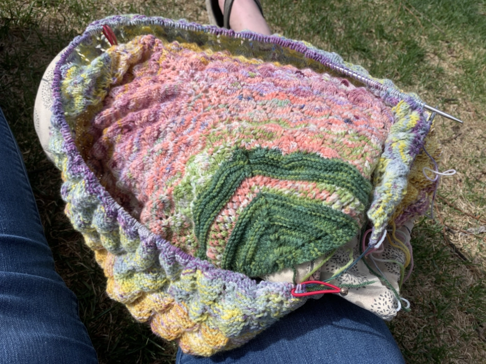 Knitting a Shawl Outside