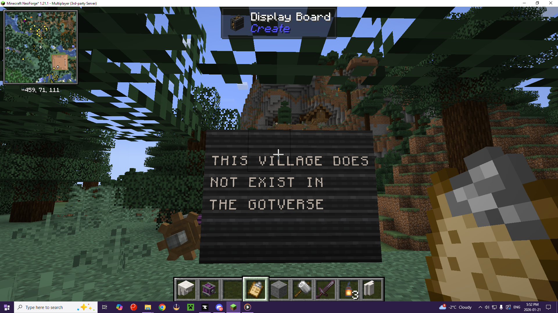 A Minecraft screenshot of a Display Board in the Create mod