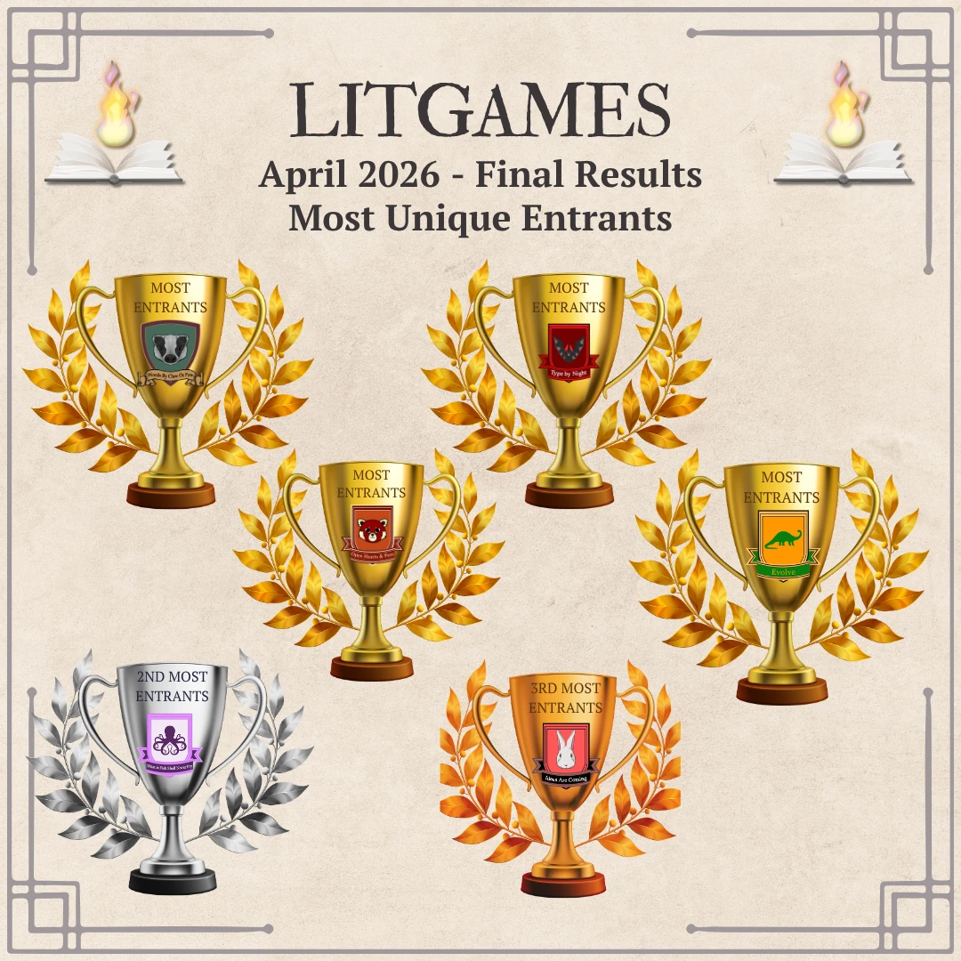 Four Gold Trophies with the text 'Most Entrants' and each with a house logo, Meles, Chiroptera, Ailurus and Sauropoda, A Sliver Trophy with '2nd Most Entrants' Mollusca, Bronze Trophy with '3rd Most Entrants' and Lapin banner