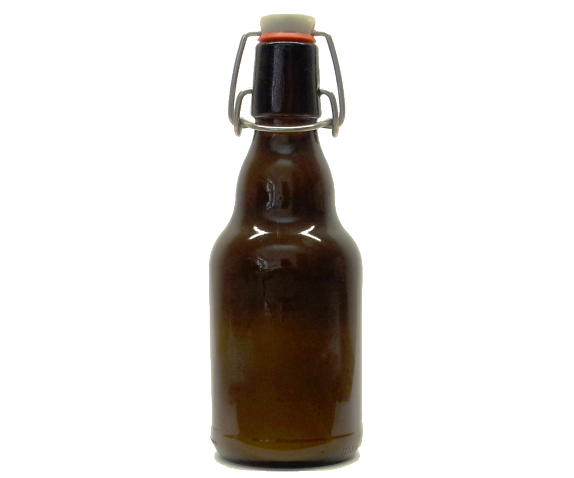 An old-fashioned beer bottle with a metal clip seal