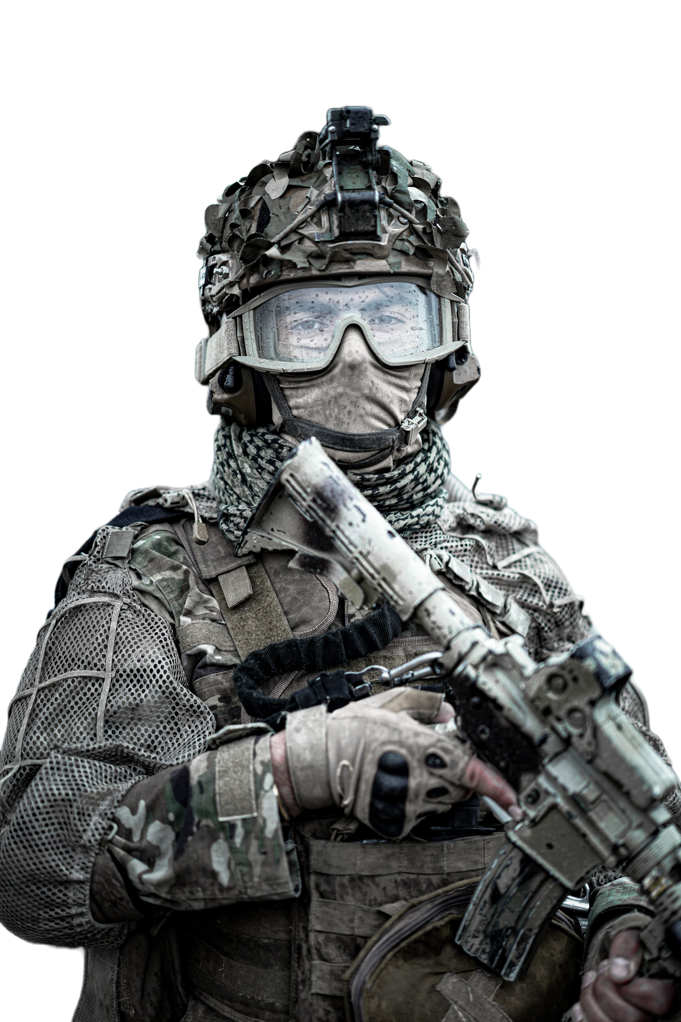 House Bodyguard.png A soldier in field gear, armed with an automatic rifle, in sepia scale