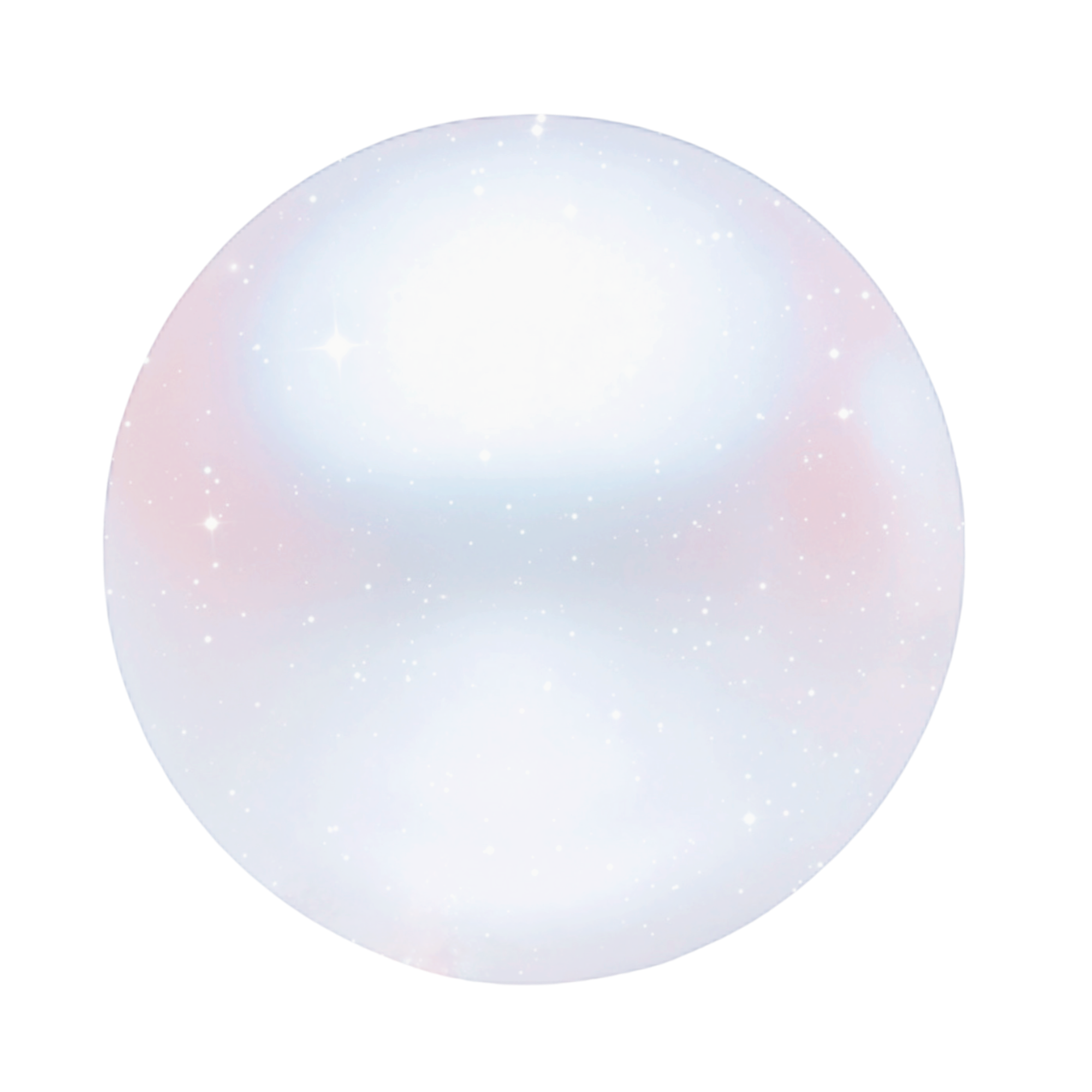 A translucent ball in silvery pink and white shades, with glittery sparkles within it