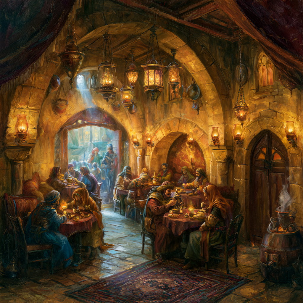 People sit and drink beverages at an establishment