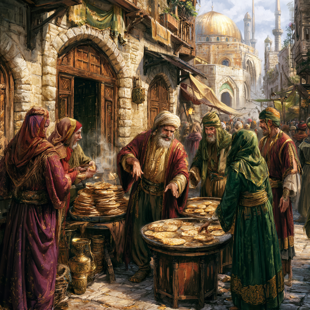 Telkaran flatbread vendor sells his wares at the market