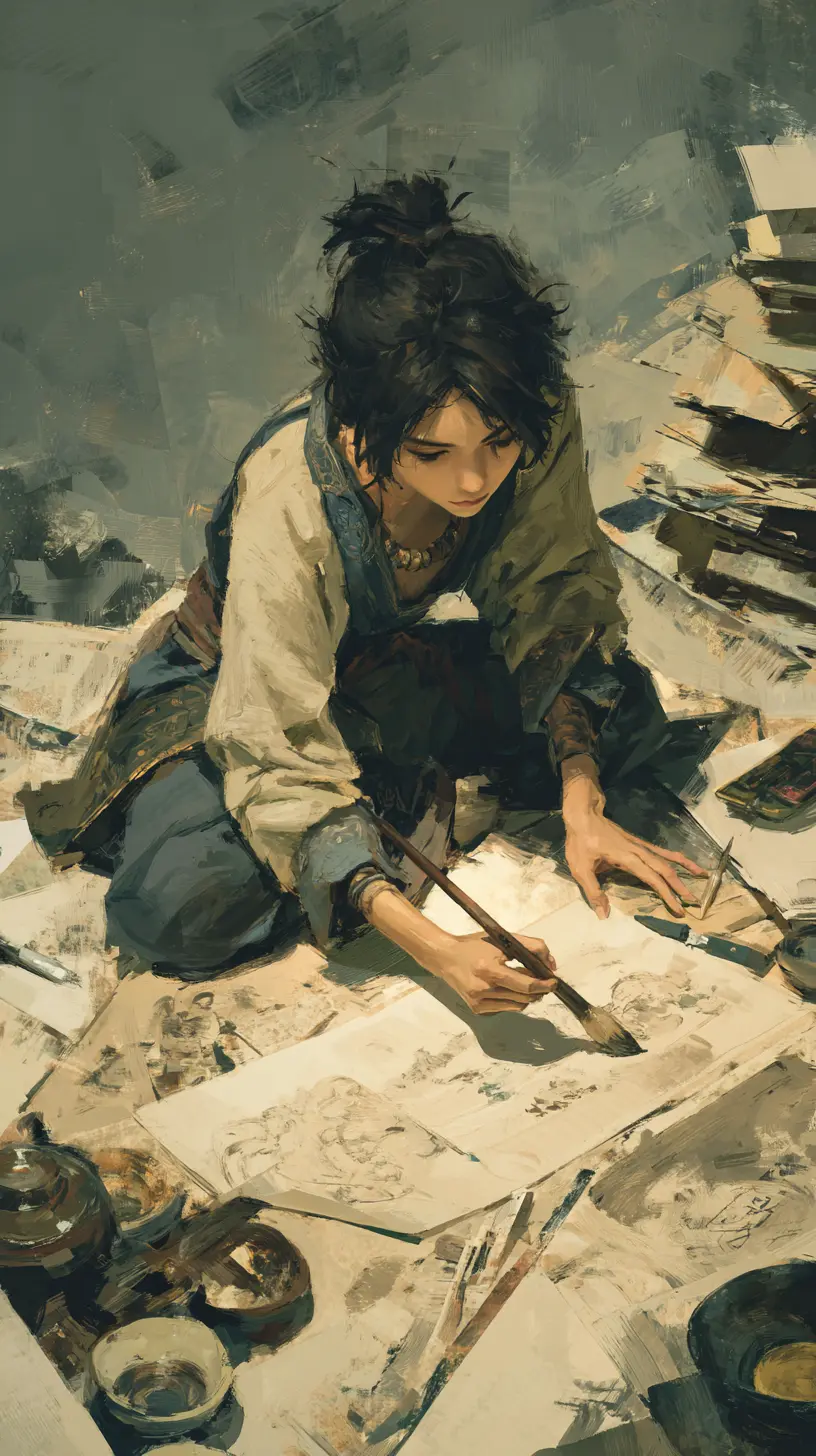 hanhula_concept_art_of_a_messy_chinese_painter_painting_on_scro_54d50c48-be88-4400-91fe-95d472ba4323.webp