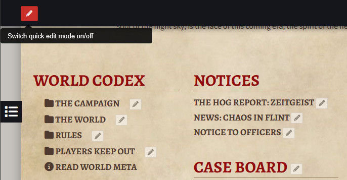 Quick Edit mode is always enabled | World Anvil